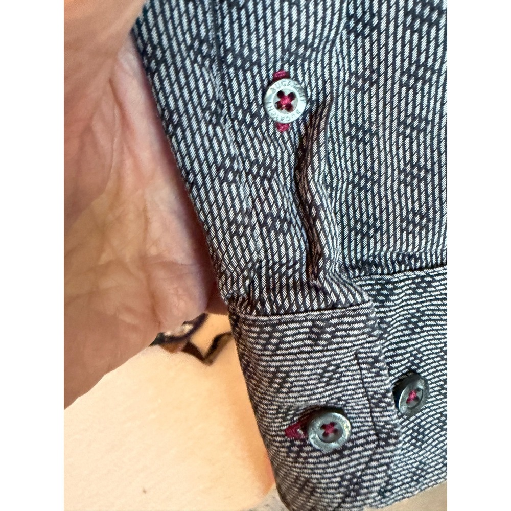 Bugatchi Uomo Mens Large Grey Black Geometric Button Down Shirt Long Sleeve - Picture 4 of 7